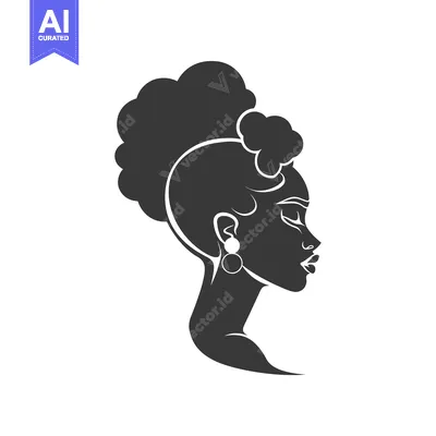 Premium design asset: Silhouette of a Woman with Short Curly Hair and Earring