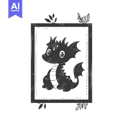 Popular premium asset: Black and White Framed Cartoon Dragon Illustration