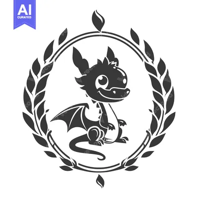 Aset premium populer: Black and White Illustration of a Dragon Inside a Laurel Wreath