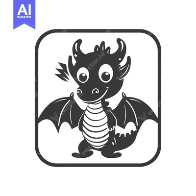 Premium design asset: A Cute Cartoon Dragon with Big Eyes and Spiky Horns
