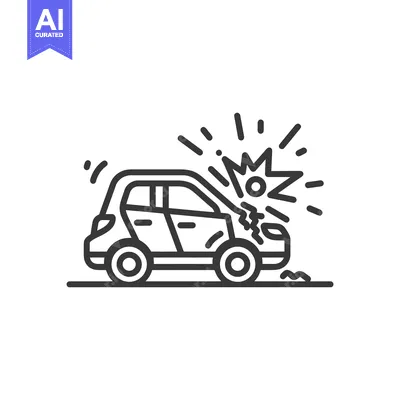 Premium design asset: Car Crash Icon: Damaged Vehicle with Impact Sparks, Line Art Style