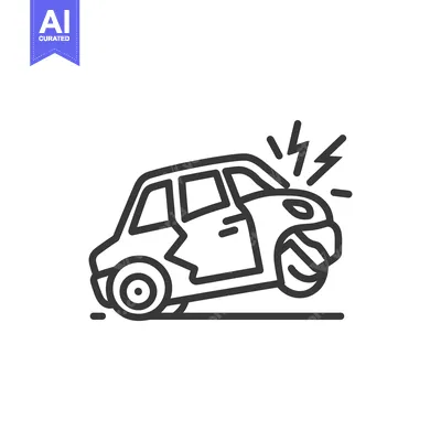 Aset premium populer: Car Crash Icon: Damaged Vehicle with Lightning Bolts, Outline Style