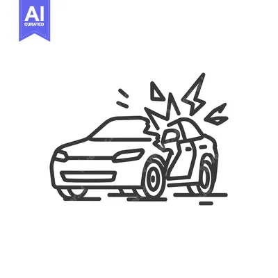 Aset premium populer: Car Crash Icon: Damaged Vehicle with Impact Line Art Illustration