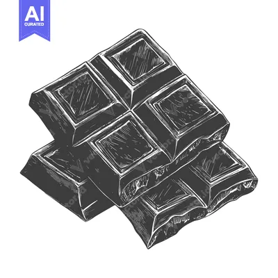Premium design asset: Stacked pieces of dark chocolate depicted in detailed sketch lines