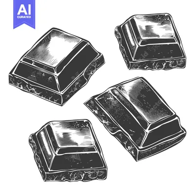 Premium design asset: Four pieces of delicious dark chocolate isolated on a white surface