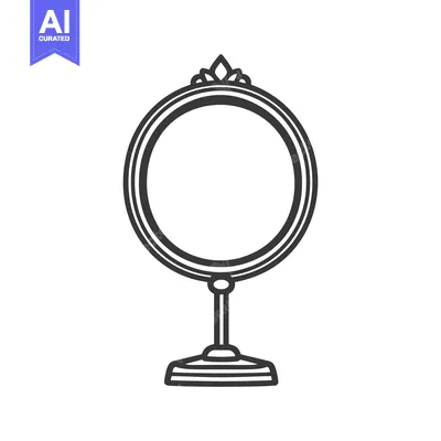 Premium design asset: Detailed illustration of a decorative round framed vanity mirror