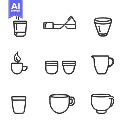 Aset desain premium: Various drinkware utensils and vessels illustrated in simple minimalis