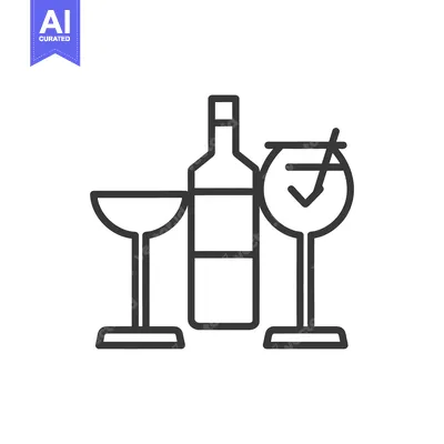 Aset desain premium: Wine bottle and glasses symbol representing alcohol beverage options