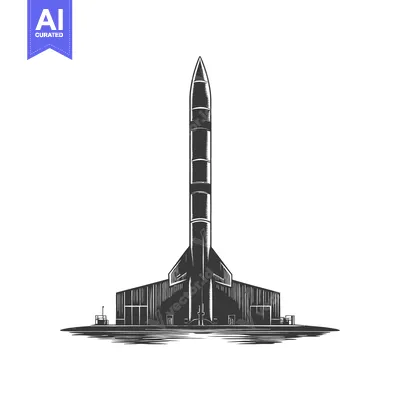 Aset premium populer: A tall rocket stands poised on its launch platform structure