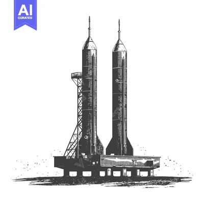 Two rockets stand tall on their launching base ready to ascend
