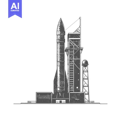 Aset premium populer: A monochrome drawing depicting a rocket on a launch pad