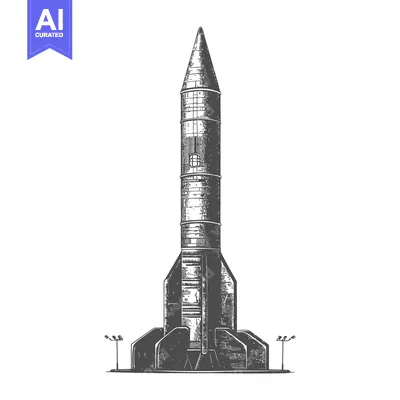 Premium design asset: An illustrated drawing depicting a tall missile ready for launch