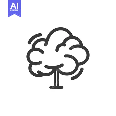 Aset desain premium: Minimalist Tree Icon with Rounded Crown and Bold Outline on White