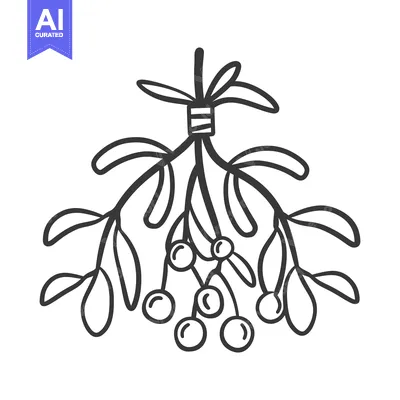 Aset premium populer: A simple black and white illustration of mistletoe plant