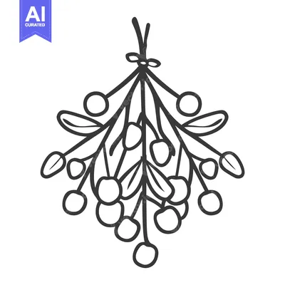 Aset premium populer: A black and white illustration of mistletoe sprig design