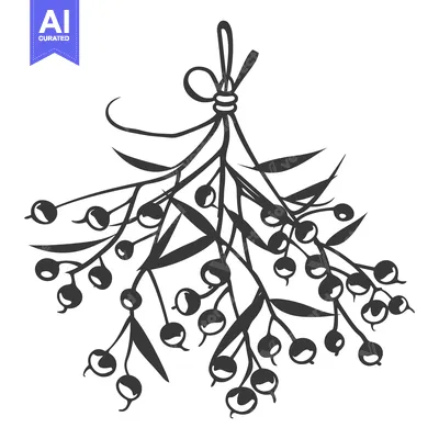Aset desain premium: A black and white artistic depiction of berries and leaves