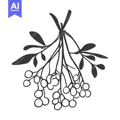 Aset desain premium: An artistic drawing of a bunch of leafy berries displayed