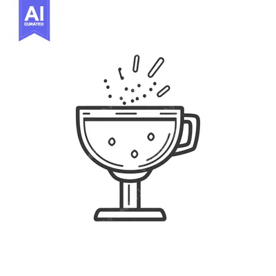 Aset desain premium: A line drawing illustration of a stemmed cup with bubbles