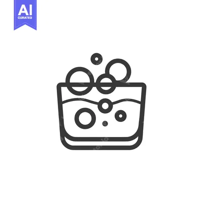 Aset premium populer: Minimalist Glass Icon with Bubbles, Black Outline on White Background