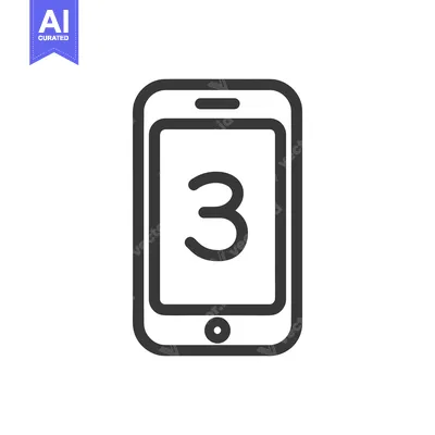 Aset premium populer: Minimalist Smartphone Icon with Number Three Displayed on Screen, Outl