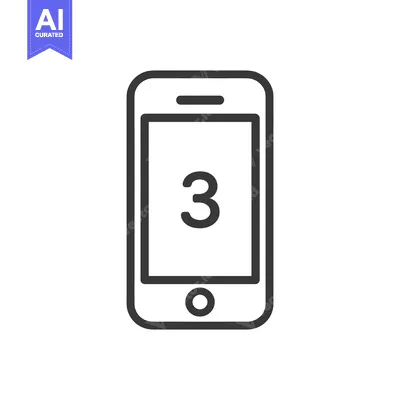 Premium design asset: Minimalist Smartphone Icon with Number 3 Displayed on Screen, Outline