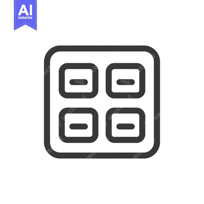 Aset desain premium: Grid Icon: Four Rounded Squares with Horizontal Lines, Dark Gray on Wh