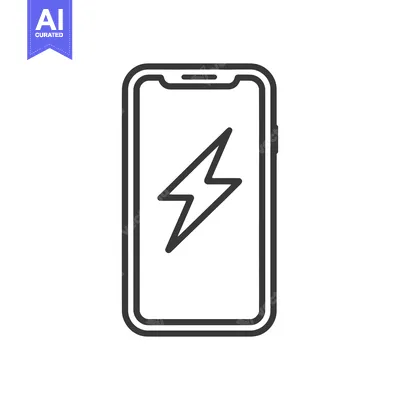 Aset desain premium: Smartphone Charging Icon: Modern Line Art with Lightning Bolt Symbol