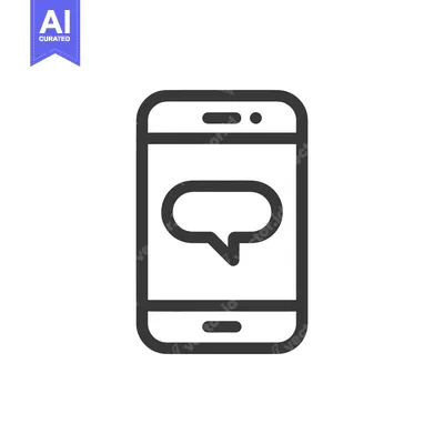 Aset premium populer: Minimalist Smartphone Icon with Speech Bubble, Dark Gray Outline on Wh