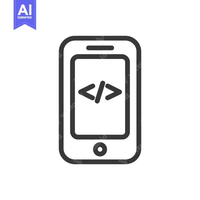 Aset premium populer: Mobile App Development Icon: Smartphone with Code Symbol, Minimalist D