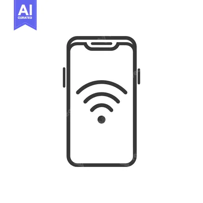 Aset desain premium: Smartphone with WiFi Symbol: Minimalist Black and White Icon