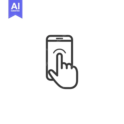Aset premium populer: Finger Tapping Smartphone Screen: Minimalist Line Art Icon