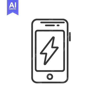 Aset desain premium: Charging Smartphone Icon: Bold Line Art with Lightning Bolt Symbol