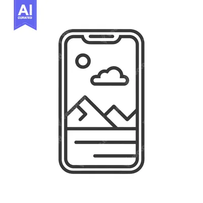 Premium design asset: Minimalist Phone Icon Displaying Mountain Landscape with Sun and Cloud