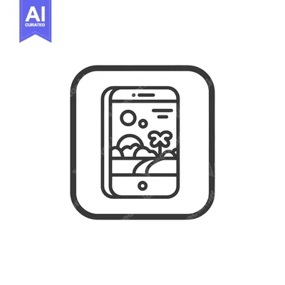 Aset desain premium: Mobile Phone Displaying a Tropical Landscape, Line Art Icon
