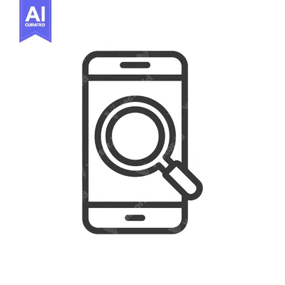 Aset premium populer: Mobile Search: Magnifying Glass on Smartphone Screen, Line Art Icon