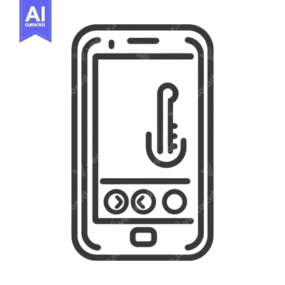 Premium design asset: Smartphone displays temperature controls with a line based simple inte