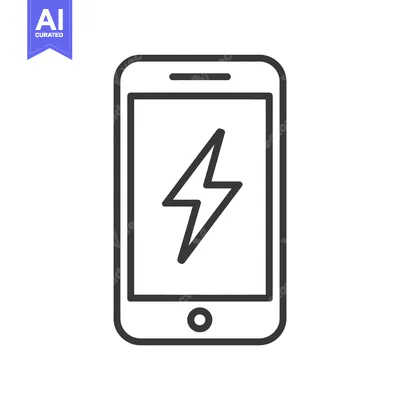 Aset premium populer: Charging Smartphone Icon with Lightning Bolt on Screen, Minimalist Des