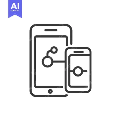 Aset desain premium: Mobile Data Sharing: Minimalist Icon of Connected Smartphones