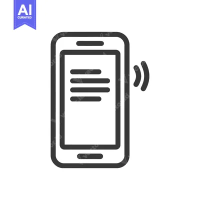 Aset desain premium: Minimalist Smartphone Icon with Text and Signal Waves, Black Outline o
