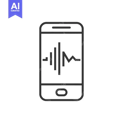 Premium design asset: Smartphone with Audio Waveform Display, Minimalist Line Art Icon