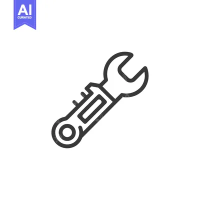 Premium design asset: Minimalist Wrench Icon: Bold Outline on White Background, Tool Symbol
