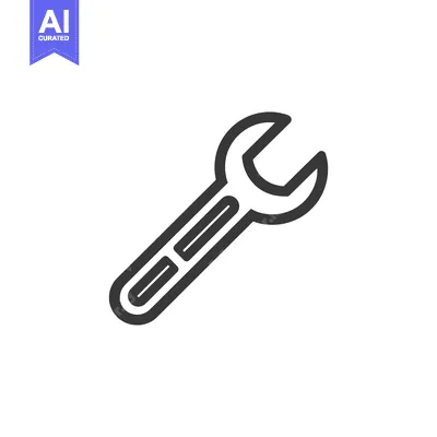 Aset desain premium: Minimalist Wrench Icon: Bold Outline on White Background, Repair Tool