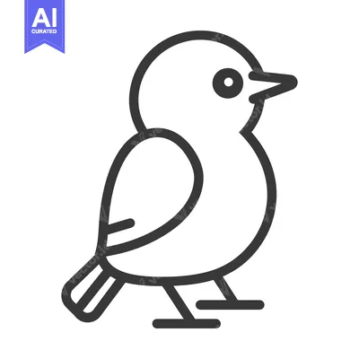 Aset desain premium: A simple illustration depicting a small bird looking to the side
