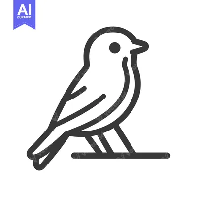 Aset desain premium: Simple line art illustration of a small bird perched on a branch
