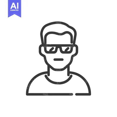 Aset premium populer: Minimalist Icon of a Man with Glasses, Outline Style