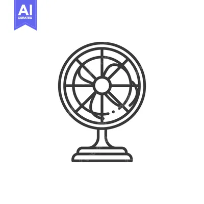 Minimalist Line Art: Vintage Table Fan Icon on White Background