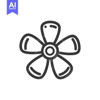 Aset desain premium: Simple Five-Petal Flower Icon, Bold Outline on White Background
