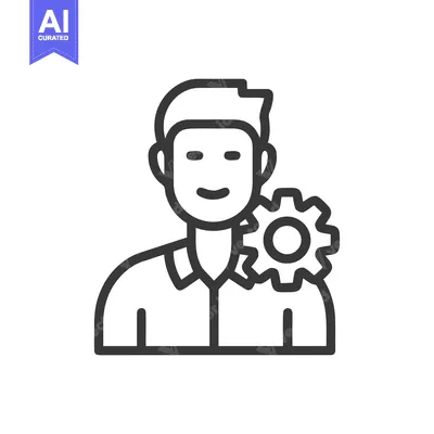 Aset desain premium: Engineer Icon: Person with Gear, Outline Style, Technical Expertise