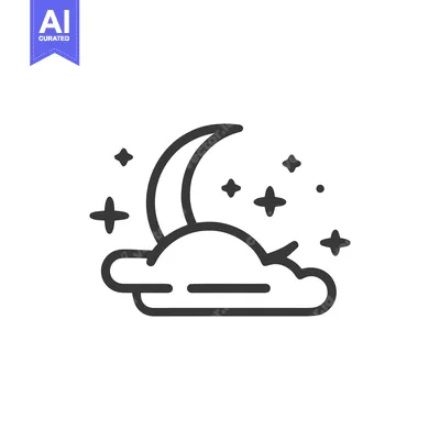 Aset premium populer: Crescent Moon and Cloud with Stars Line Art Icon Illustration