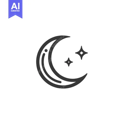 Crescent Moon and Stars Icon: Minimalist Celestial Design on White Bac